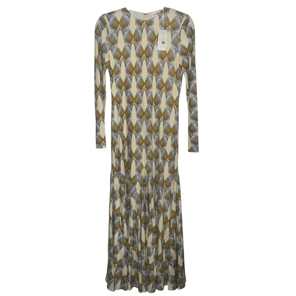 NWT Tory Burch Printed Sheath Dress Sand Deco Crane Geo Pattern - Picture 3 of 11